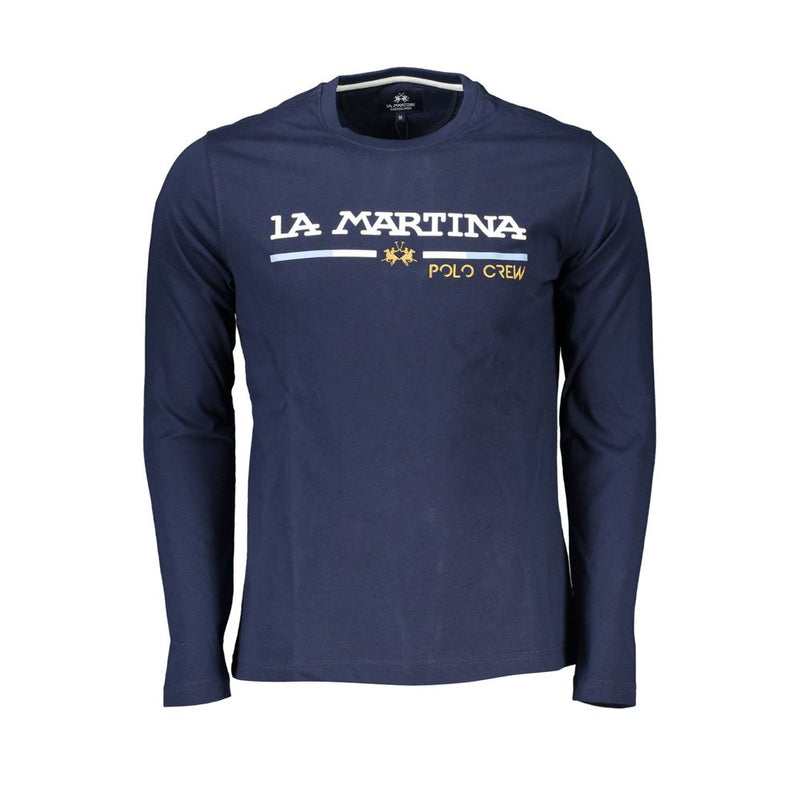 Camiseta bordada de cuello de equipo azul elegante