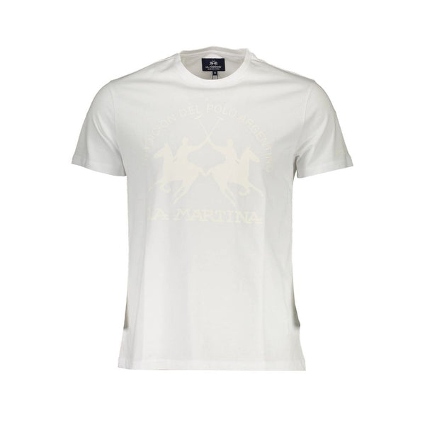 Elegante camiseta de cuello de la tripulación blanca con estampado de firma