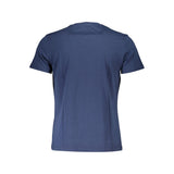 Elegantes blaues Baumwoll -T -Shirt mit ikonischem Emblem