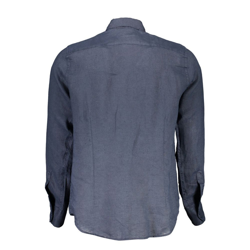 Elegant Blue Linen Long Sleeve Shirt