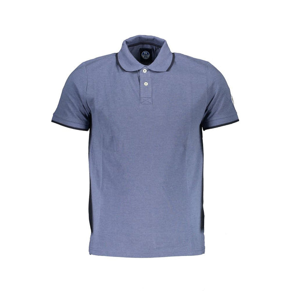 Polo blu casual elevato con dettagli contrastanti