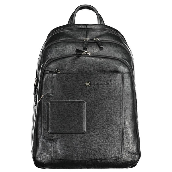 Elegant Black Leather Backpack with Laptop Compartment