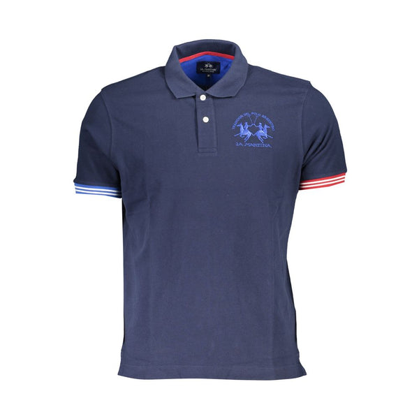 Elegant Blue Contrast Detail Polo -Shirt