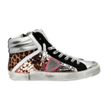 Eleganti sneaker in pelle grigia con dettagli di paillettes