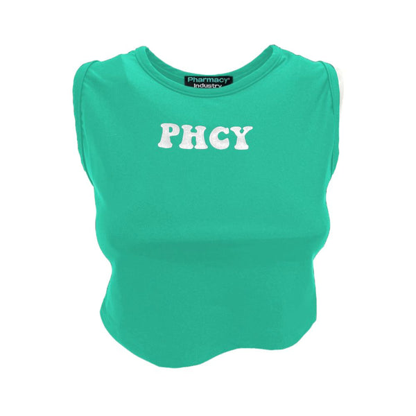 Sleeveless Lycra Logo Print Top - Emerald Green