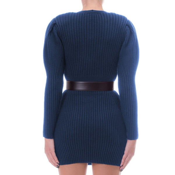 Elegant Long-Sleeved Knit Dress with Belt