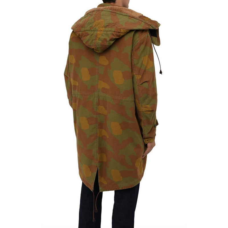 Camo Camo με κουκούλα Parka με δερμάτινες λεπτομέρειες