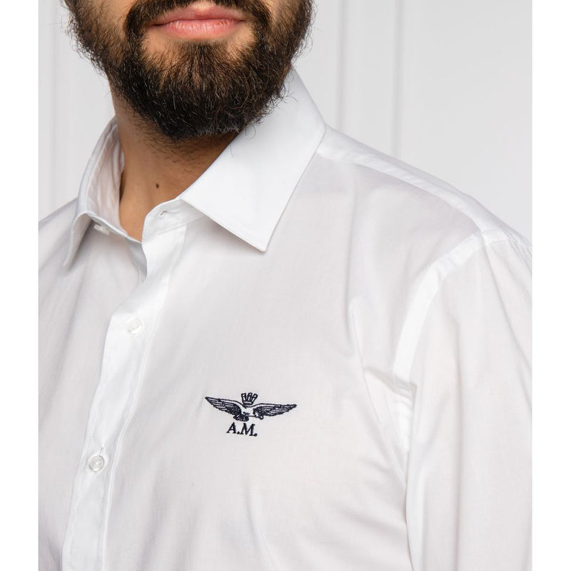 Camisa de algodón blanca de Fit Slim con logotipo de águila