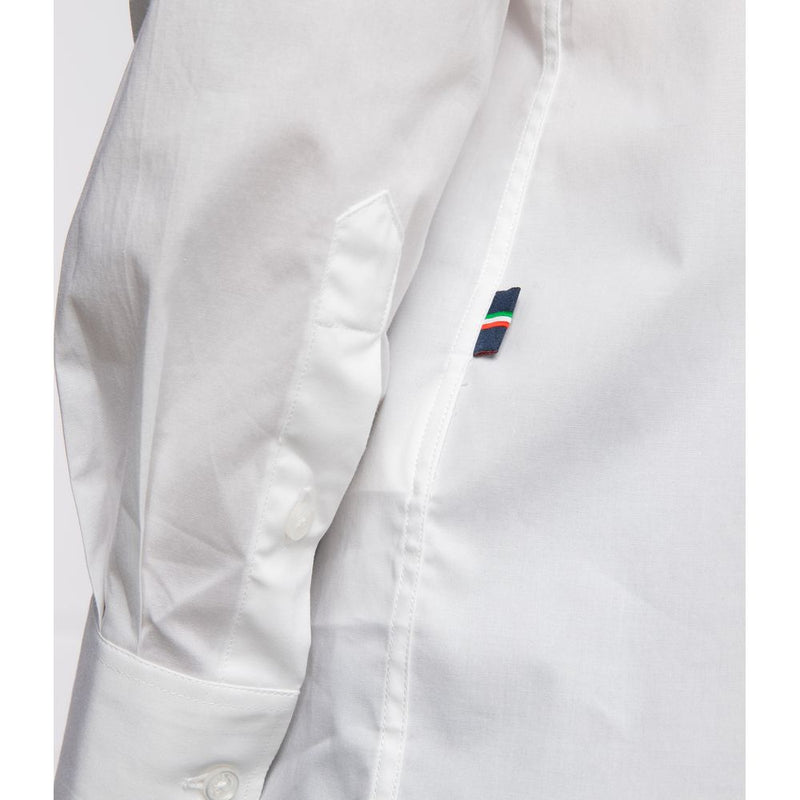 Slim Fit White Cotton πουκάμισο με λογότυπο αετού