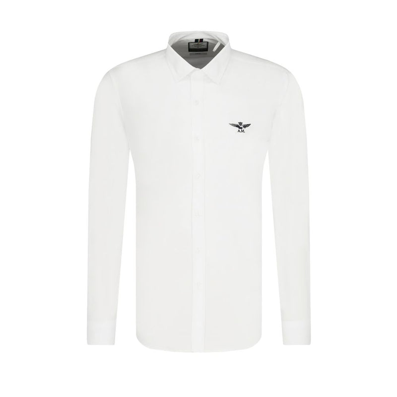 Slim Fit White Baumwollhemd mit Eagle -Logo