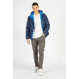 Elegante giacca da puffer da uomo ad alto colletto blu