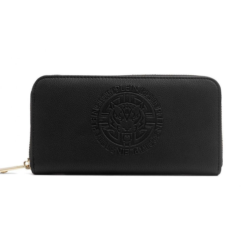 Sleek Black Zip Wallet con logotipo