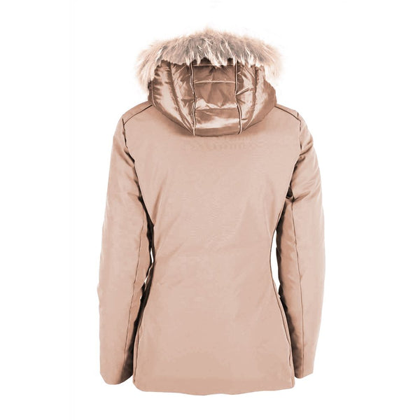 Chaqueta de Down Beige con capucha de piel