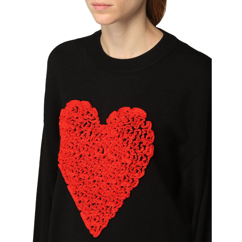 Maglione di miscela in lana increspata di cuore in rilievo