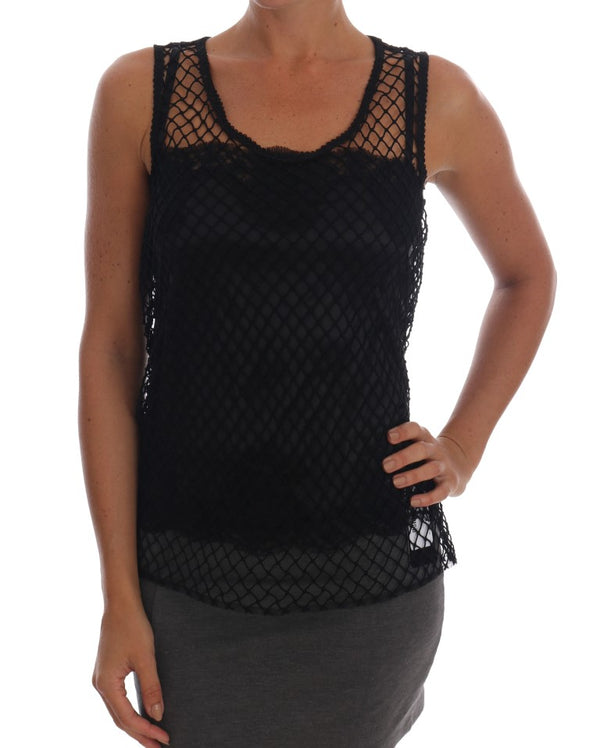 Elegante blusa Cami sin mangas de encaje negro