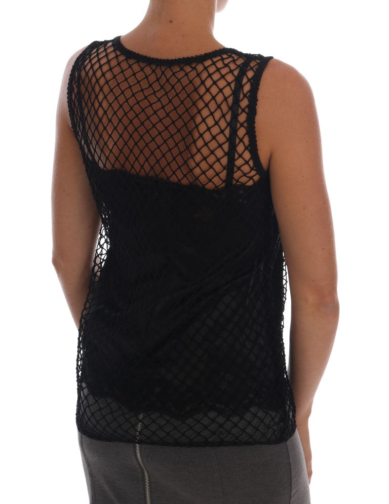 Elegante blusa Cami sin mangas de encaje negro