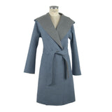 Italian Elegance Two-Tone Wool Coat with Hood