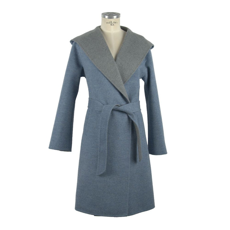 Eleganza italiana Coat di lana bicolore con cappuccio