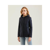 Chic Blue Polyester Jacke mit Reißverschluss und Knopfdetail