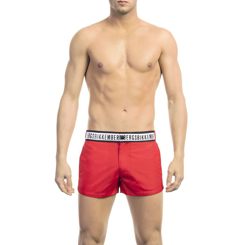 Rote Micro -Schwimmshorts mit Kontrastband