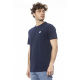 T-shirt de coton de cou de l'équipage bleu intemporel