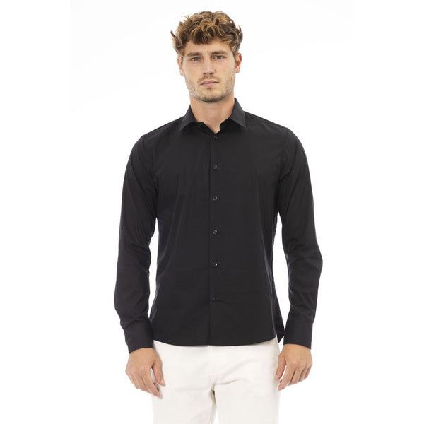 Elegante camicia italiana in misto di cotone nero