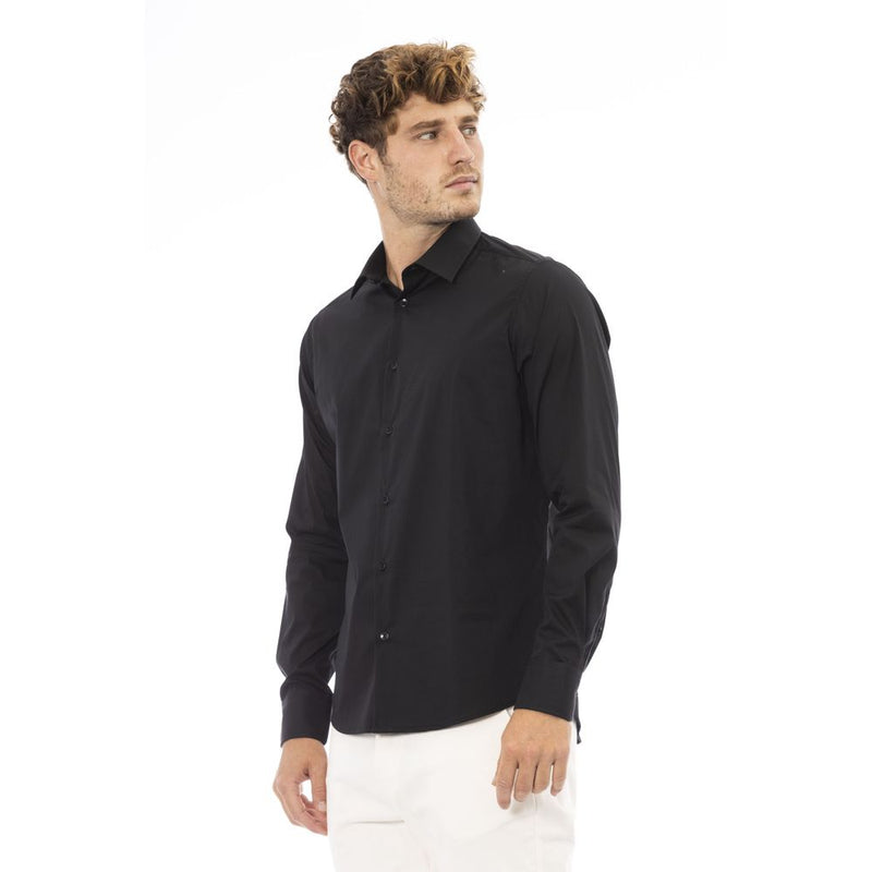 Elegante camisa italiana de mezcla de algodón negro