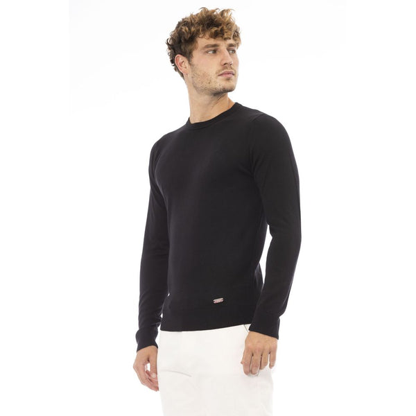 Elegante maglione di cashmere a colta dell'equipaggio nero