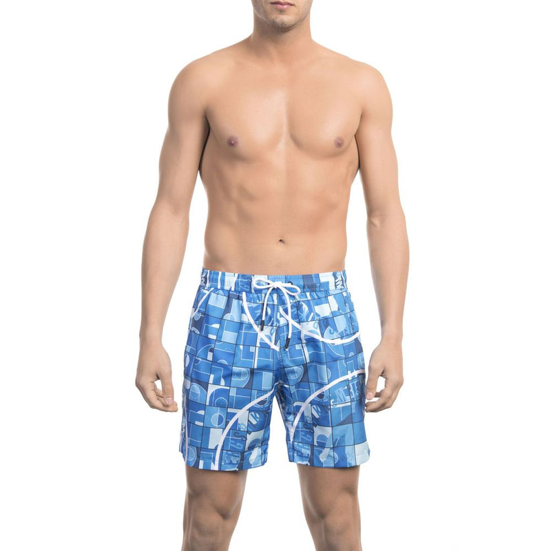 Light Blue Polyester Men Swim Short