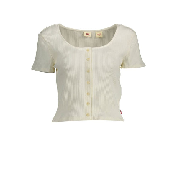 Chic White Buttoned Tee με φαρδιά λαιμό