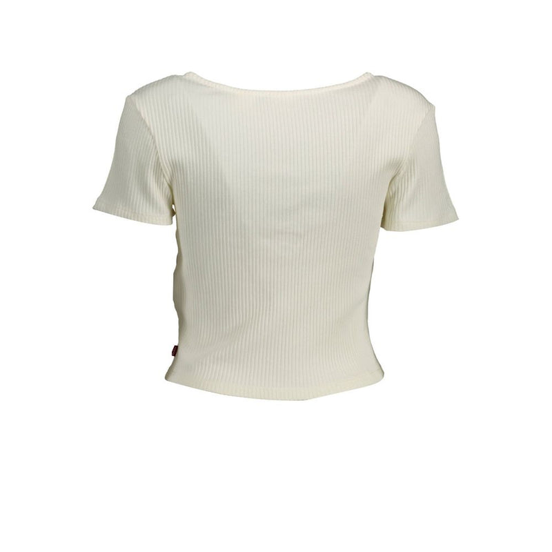 Chic White Buttoned Tee with Wide Neckline