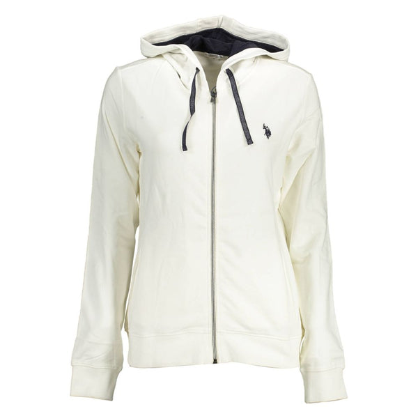 Chic White Hooded Zip Speatshirt με λεπτομέρειες λογότυπου