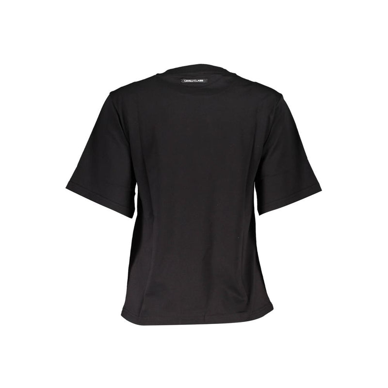 Chic Black bedrucktes Baumwoll -T -Shirt mit Logo -Details