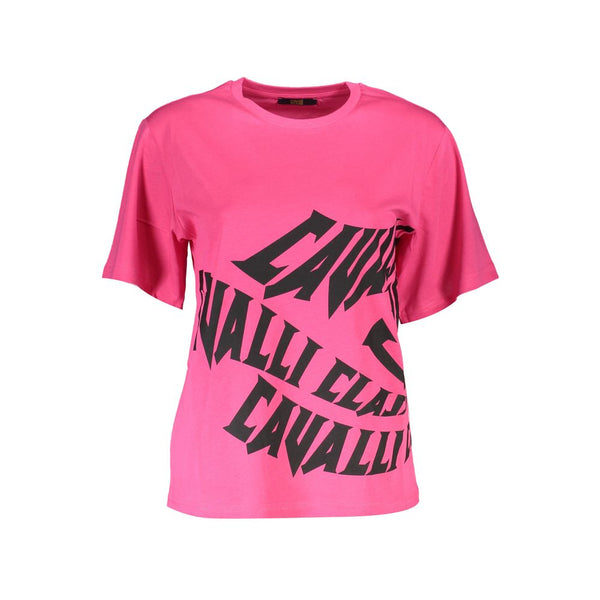 Chic Pink Baumwoll -T -Shirt mit Signature Druck