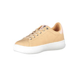 Chic Beige Lace-Up Sneakers with Contrast Detail