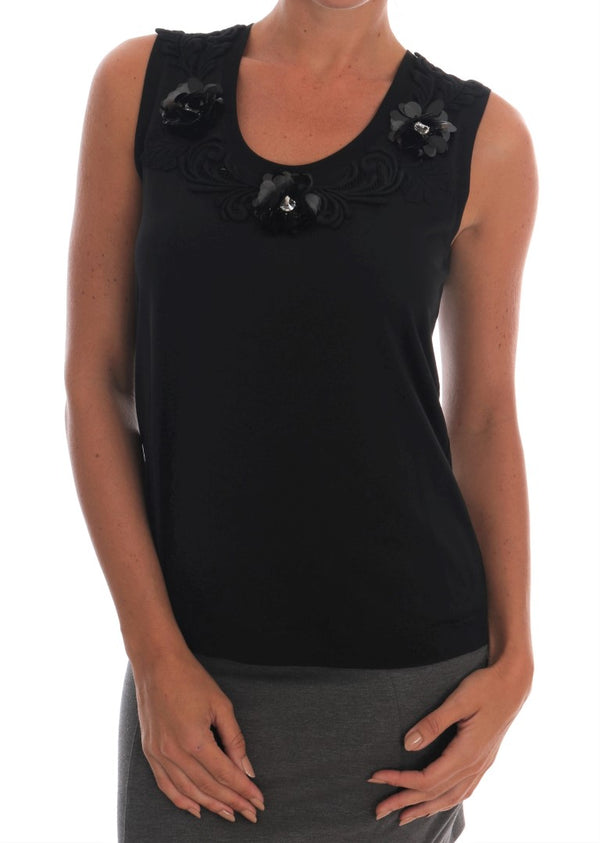 Schwarze Cami -Bluse mit schwarzen Blütenblättern