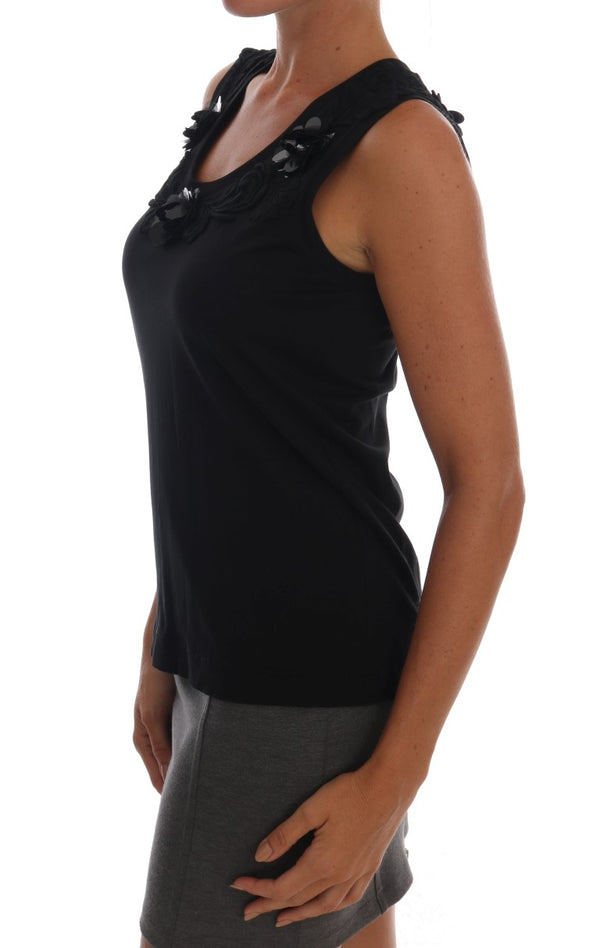 Schwarze Cami -Bluse mit schwarzen Blütenblättern