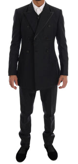 Elegant Gray Double Breasted Wool Suit