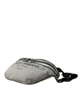 Silver Black Nylon Leather Logo Waist Fanny Pack Bag