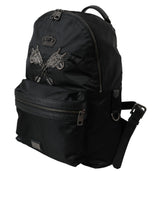 Black Nylon Crown Embellished Backpack Bag