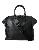 Black Washed Calfskin Biker Style Shopper Bag