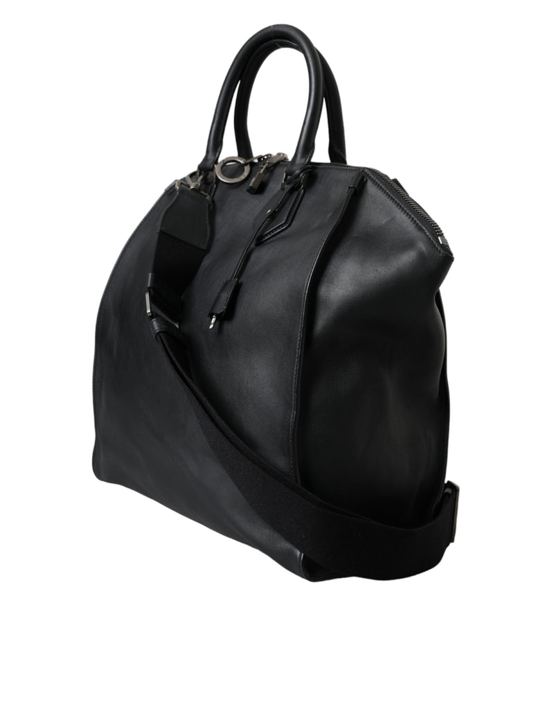 Black Washed Calfskin Biker Style Shopper Bag