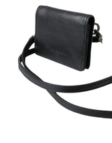 Black Leather Bifold Sling Women Card Holder Purse Wallet