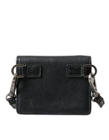 Black Leather Bifold Sling Women Card Holder Purse Wallet