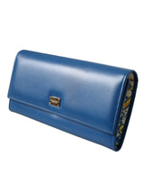 Blue Dauphine Leather Logo Plaque Continental Wallet