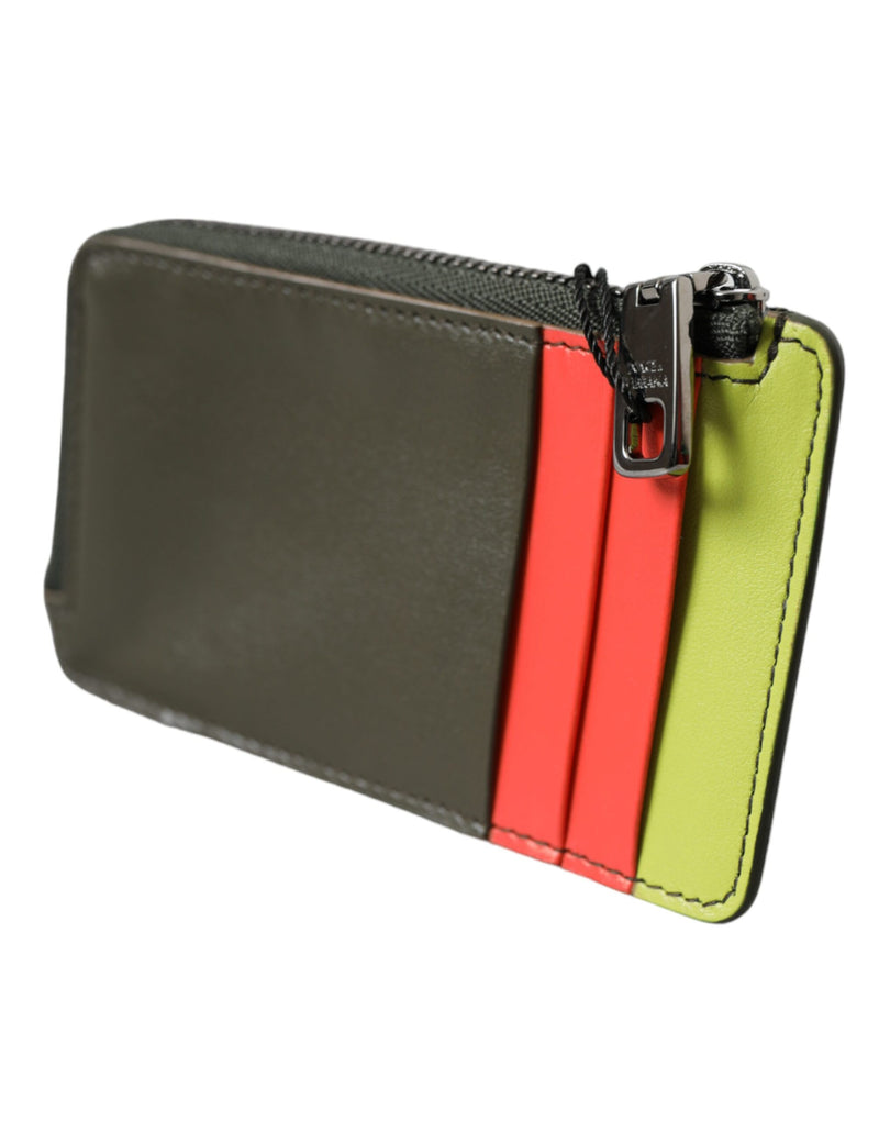 Multicolor Calfskin Leather Logo Card Holder Wallet