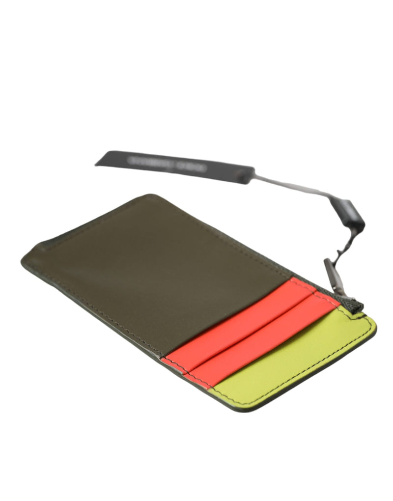 Multicolor Calfskin Leather Logo Card Holder Wallet