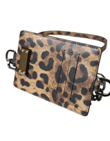 Brown Leather Leopard Print Logo Plaque Cardholder Wallet