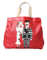 Red Leather #DGFamily Patch Shopping Tote Bag