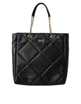 Black Leather JUNGLE Quilted Shopping Tote Bag